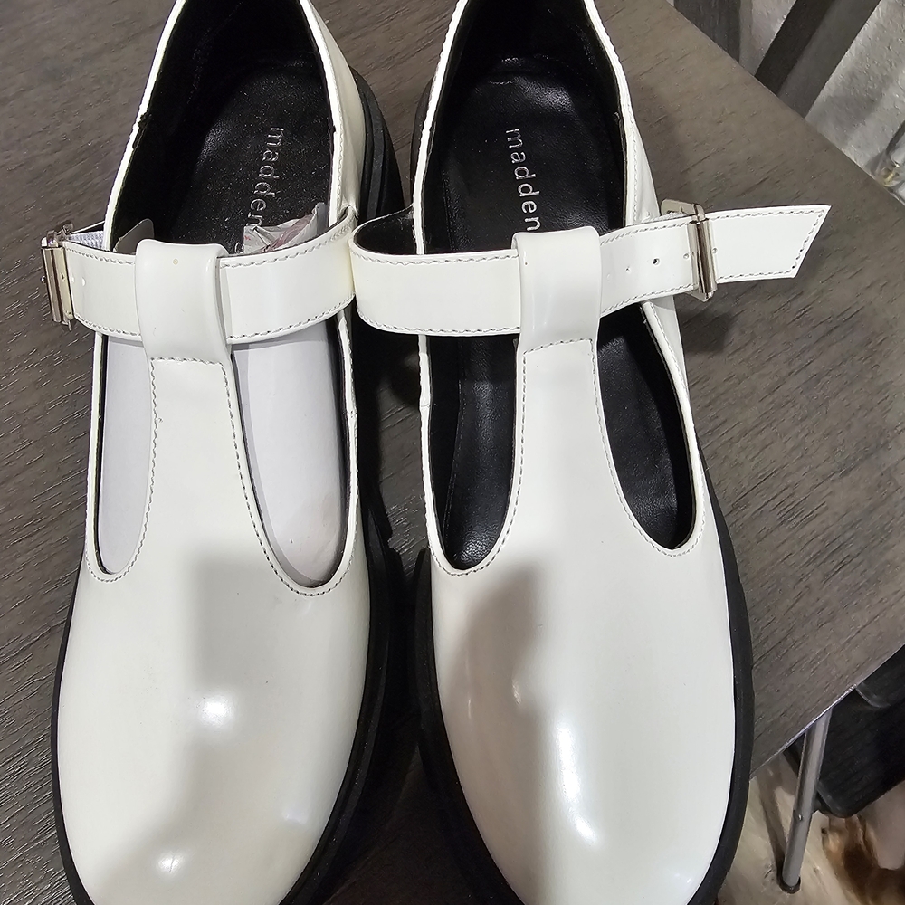 Madden Girl White T-Strap Mary Jane Shoes